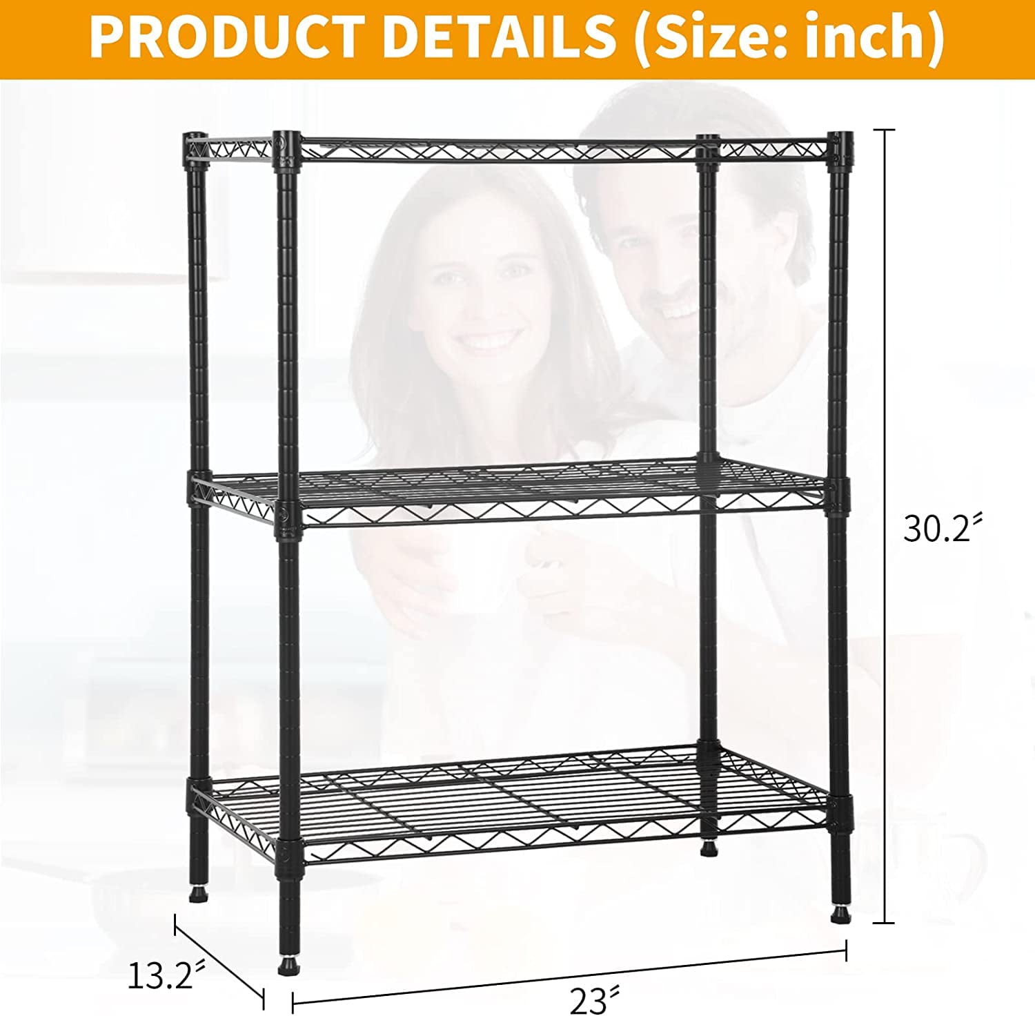 NiamVelo 3-Tier Wire Shelving Unit, NSF Adjustable Metal Storage Shelves 450 lbs Capacity for Small Places, Black