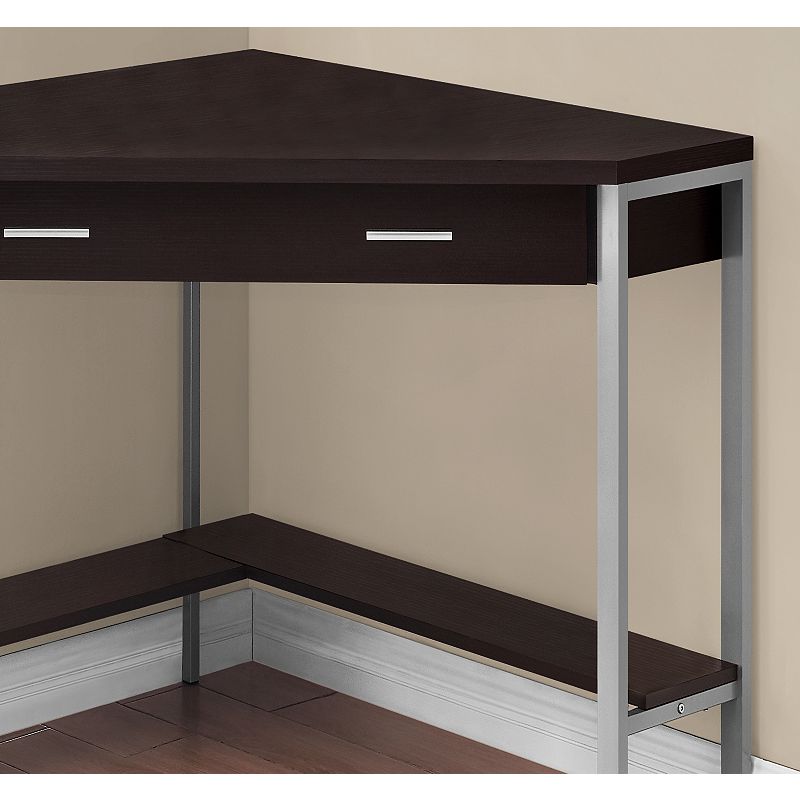 42 Coffee Brown and Silver L-Shaped Contemporary Computer Desk