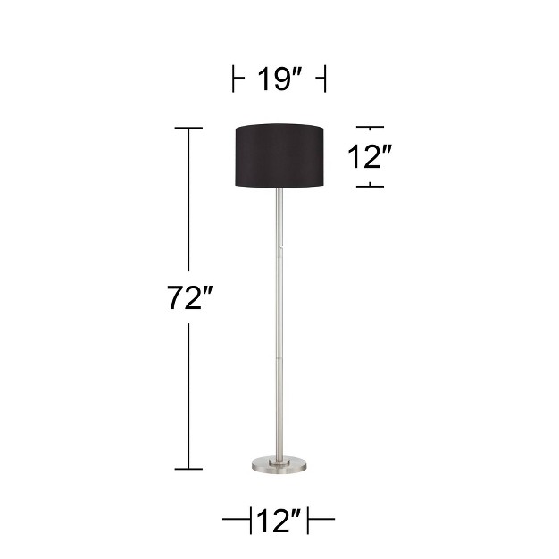 Tall Floor Lamp Brushed Nickel Metal Light Blaster Led Black Drum Shade For Living Room Bedroom