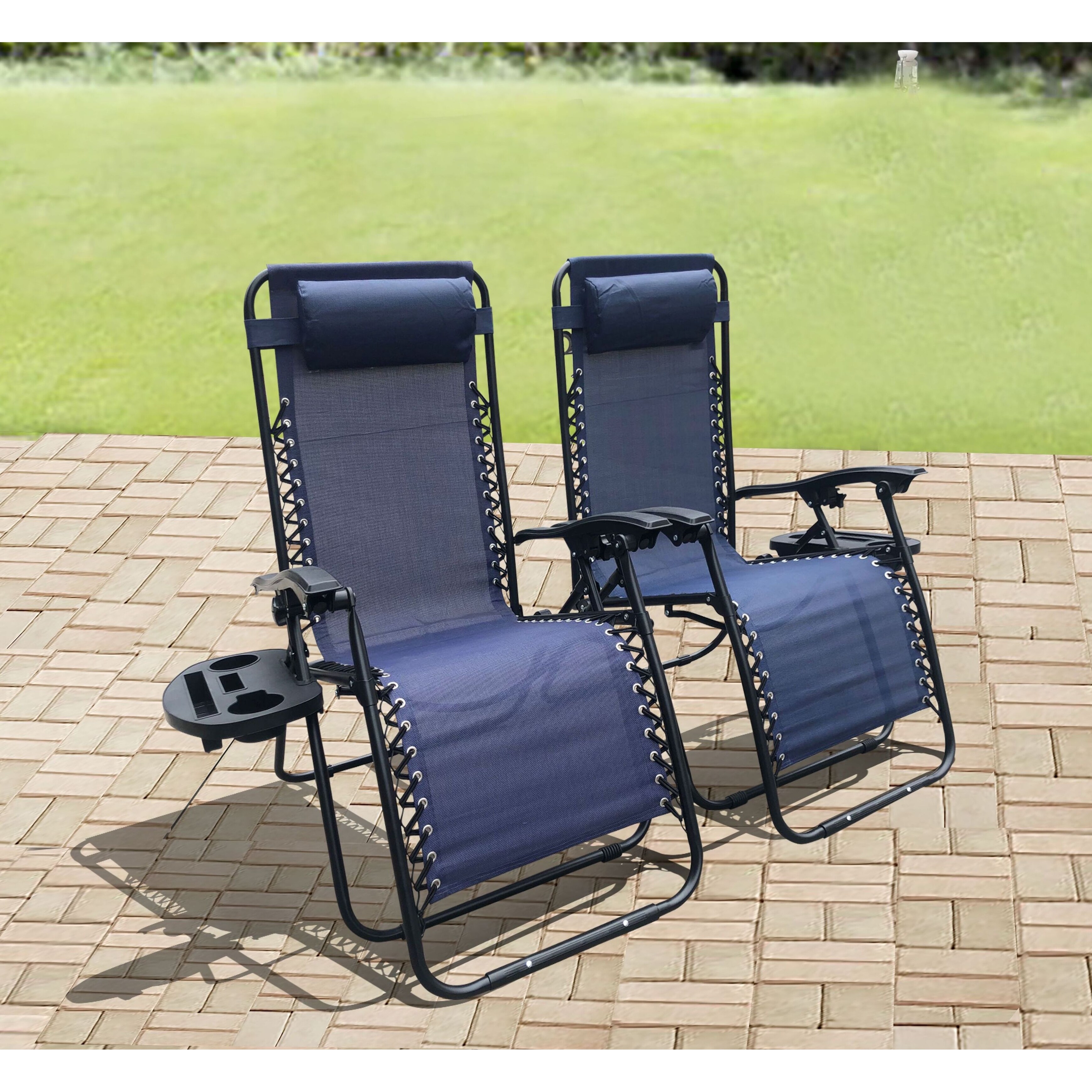 Zero Gravity Recliner / Lounger and Cup Holder in Indigo Blue Mesh 2Pk.