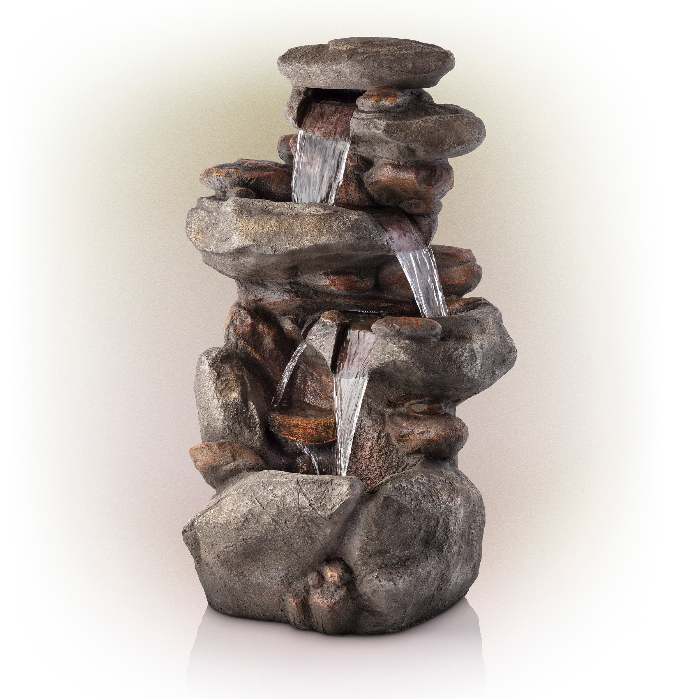 Alpine Corporation 4-Tier Rock Water Outdoor Electric Fountain with LED Lights