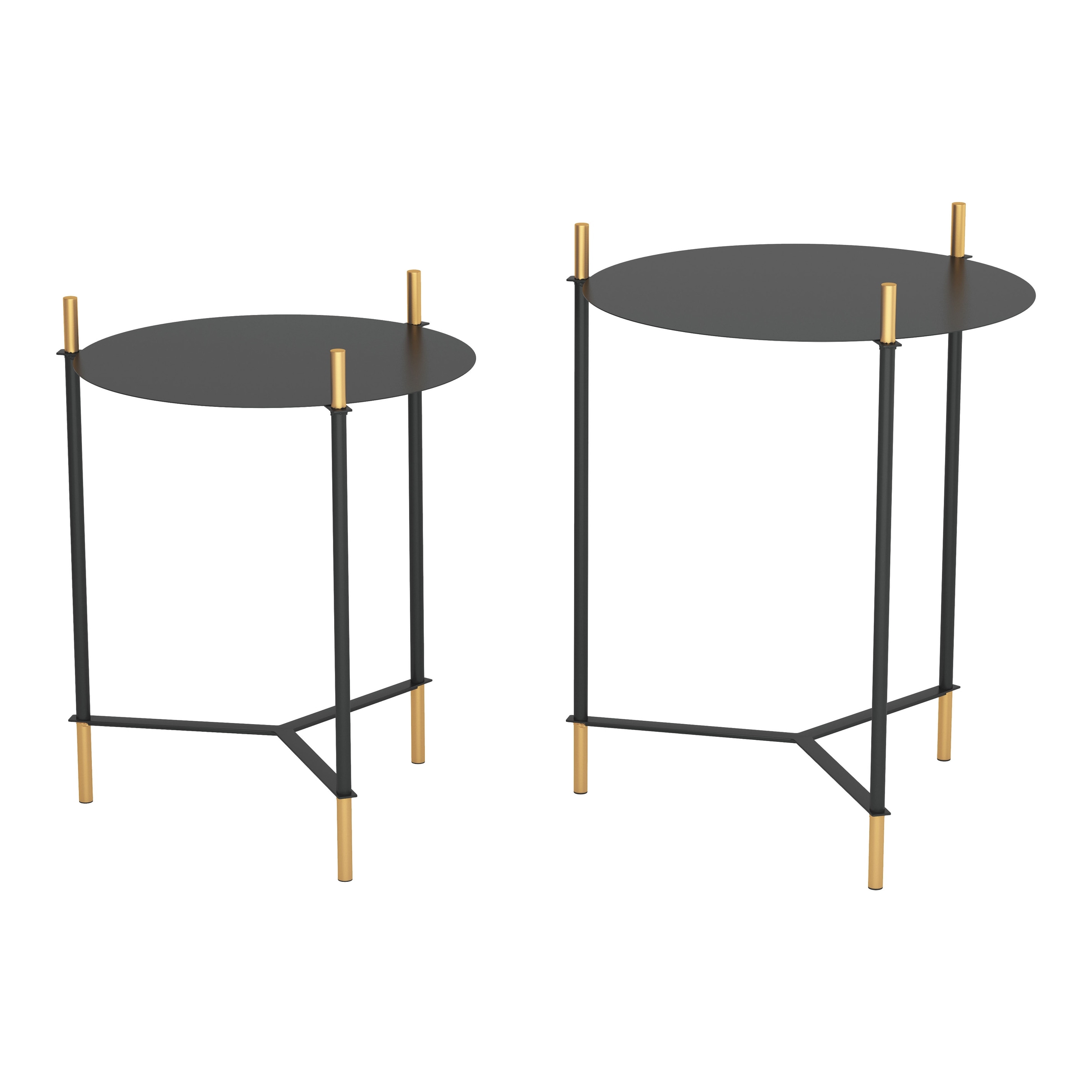 Set of 2 Jerry Side Tables Black and Gold - 18.5