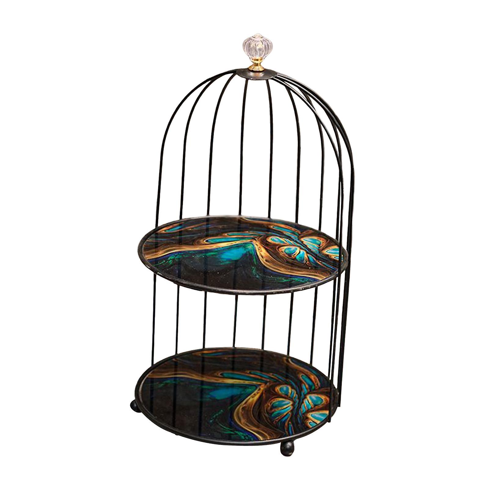 Vanity Tray Birdcage Makeup Organizer Cabinet Washroom Bathroom Storage Rack Blue Black 20x37cm