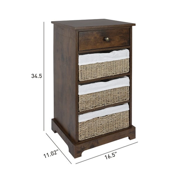 Storage Cabinet with Baskets， 4 Drawer Storage Cabinet for Bedroom， Rustic Natural Wood Brown Cabinet for Bedroom - as picture - - 37668760