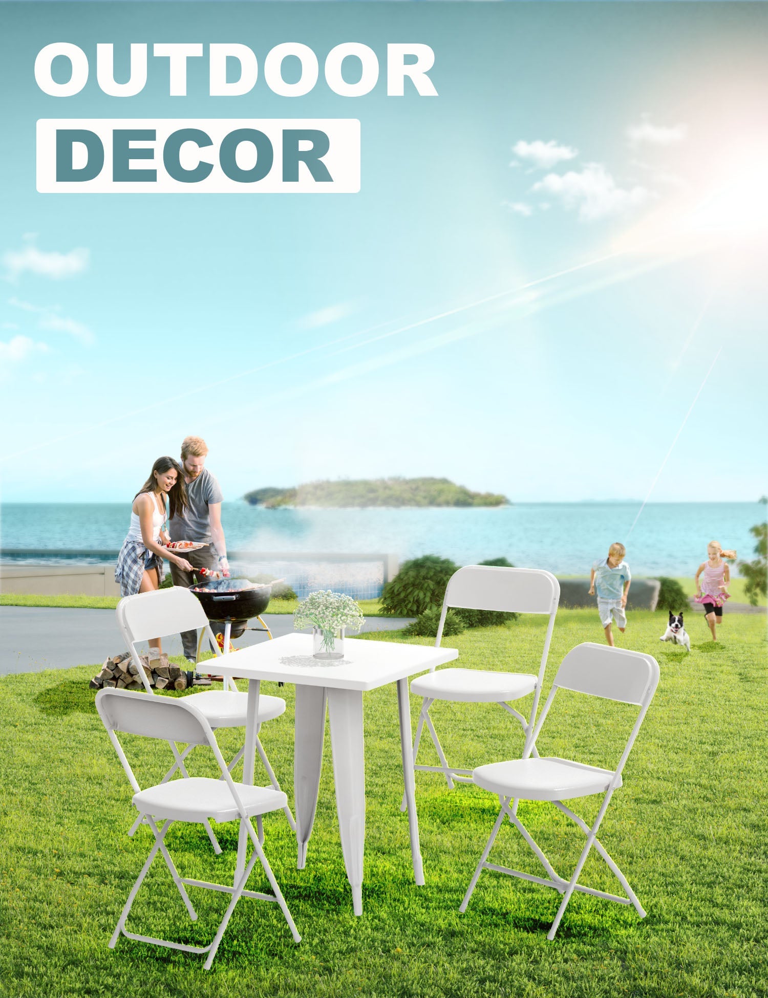 Folding Chairs Portable Lawn Chairs for Kitchen and Dinning Room Heavy Duty and Light Weighted for Outdoor Events Set of 8, White