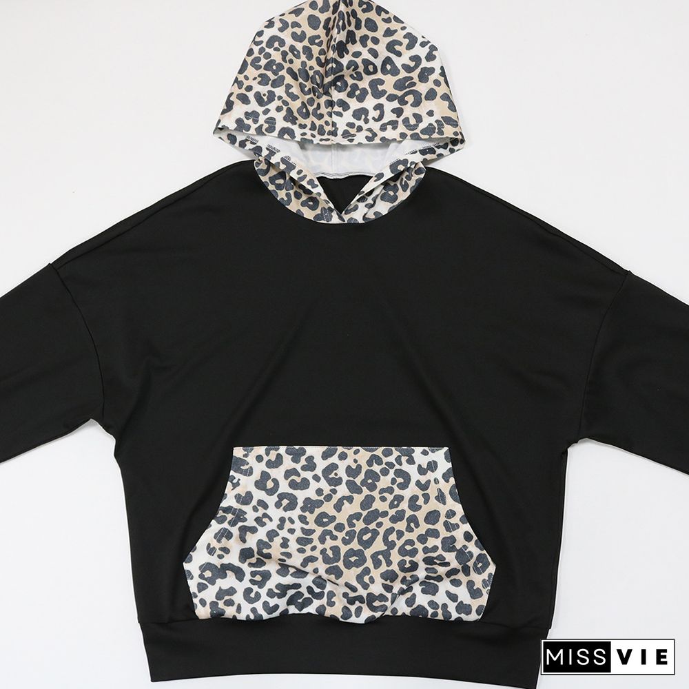 Leopard Patchwork Loose Hoodies Tops+Shorts Tracksuit