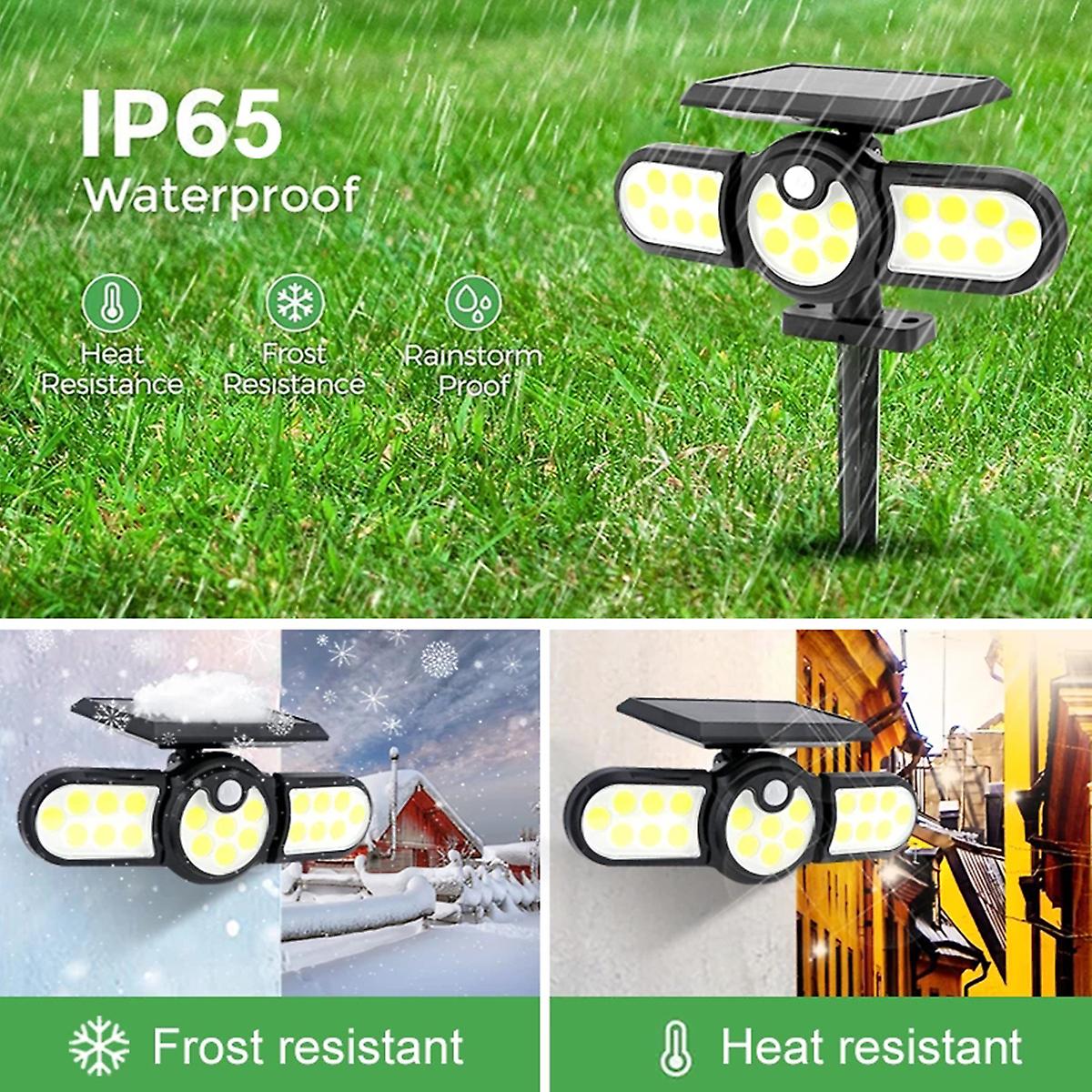 140 Cob Outdoor Solar Lights Three Head Lighting Lawn Ground Lamp Pir Motion Sensor Landscape Spotlights For Garden Courtyard