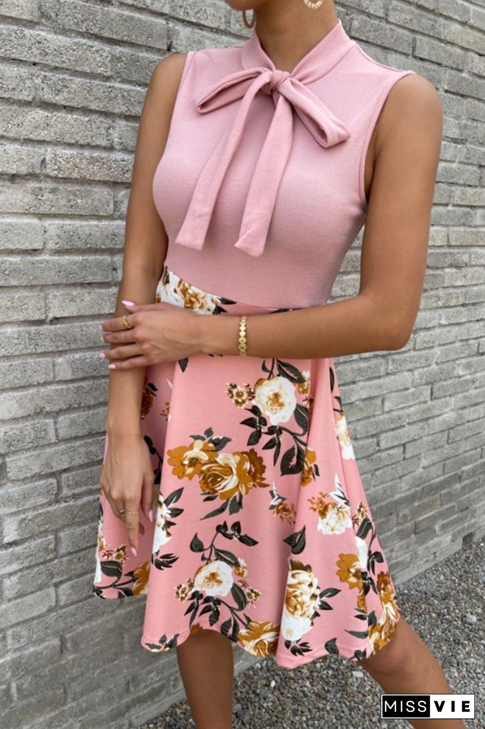 Fashion Print Bandage O Neck Cake Skirt Dresses(4 Colors)