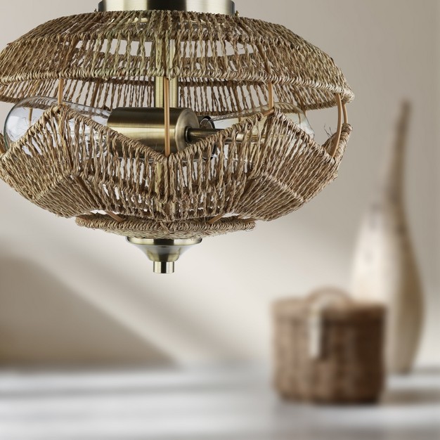 Oran High Brushed Gold Iron Ceiling Light With Round Tan Hemp Rope Shade River Of Goods