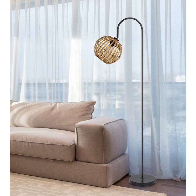 62 5 x27 Metal Floor Lamp With Bamboo Shade Black Cal Lighting