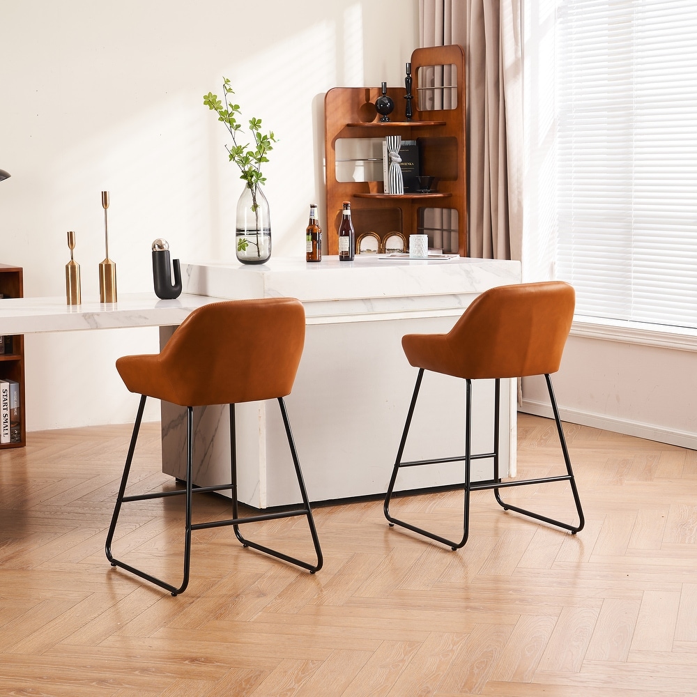 Bar Stools Set of 2  Modern Counter Height Bar Stools with Back  PU Faux Leather Bar Stools with Metal Legs and Footrest