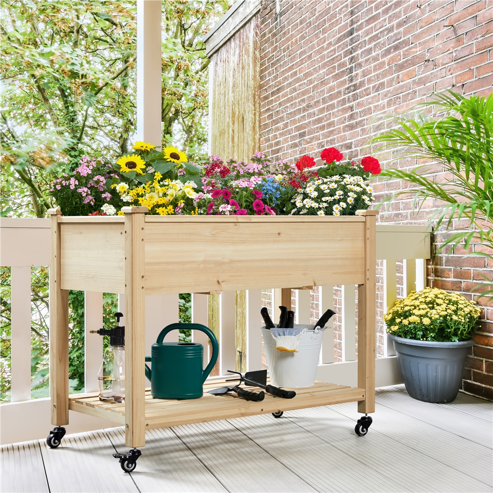 Easyfashion Raised Elevated Garden Bed with Wheels, Wood