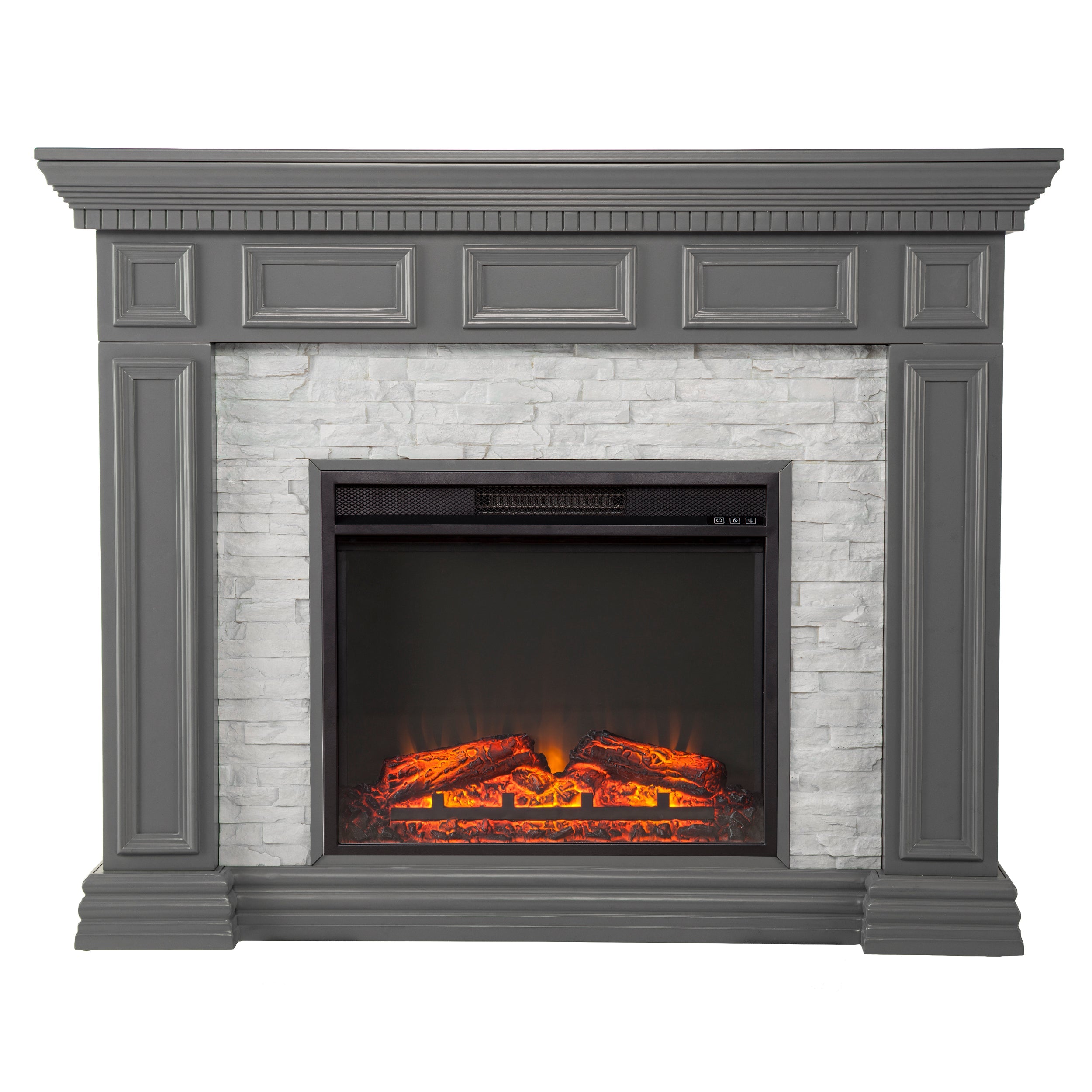 Sei Dazairee Traditional style Faux Stone Electric Fireplace in Gray W/ gray faux stone finish