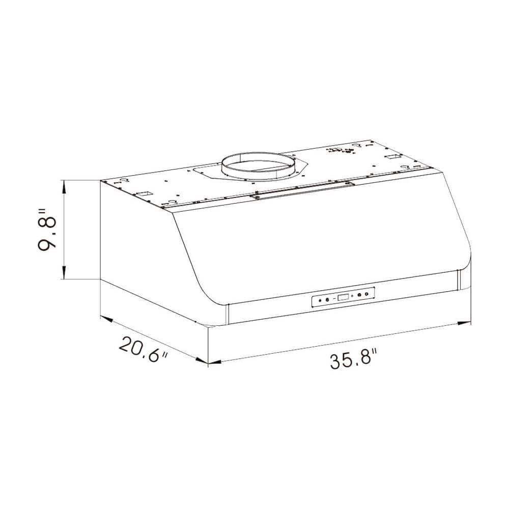 Winflo 36 in 466 CFM Convertible Under Cabinet Range Hood in Stainless Steel with Baffle Filters