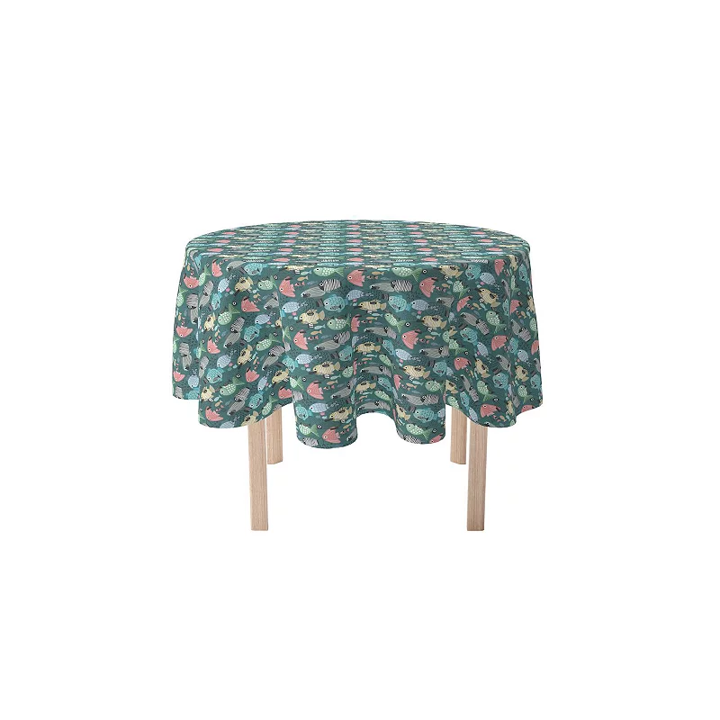 Round Tablecloth， 100% Polyester， 70 Round， Abstract Fish