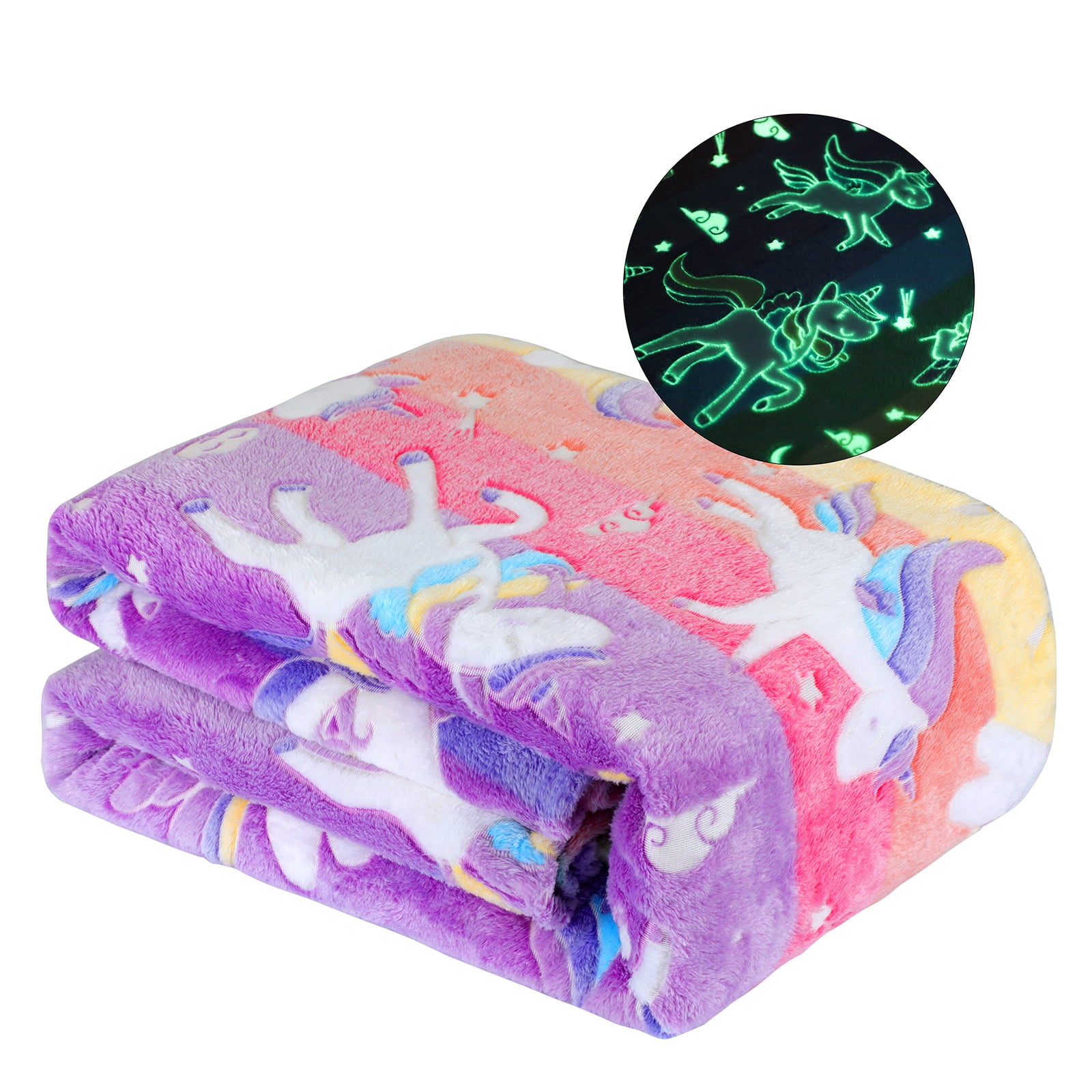 Unicorn Throw Blanket Glow in the Dark Unicorns Gifts for Girls Birthday Super Cute Soft Flannel Machine Washable Throw 60