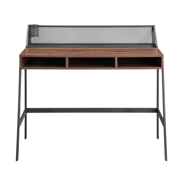 Urban Industrial 3 Cubby Writing Desk With Pen Storage Dark Walnut Saracina Home