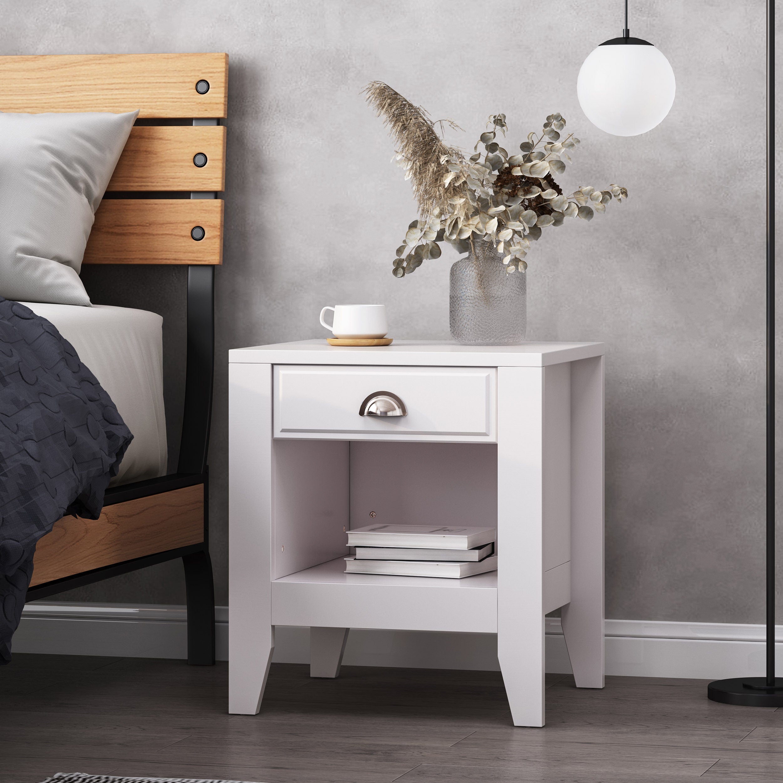 Cleary Contemporary Faux Wood Nightstand with Drawer