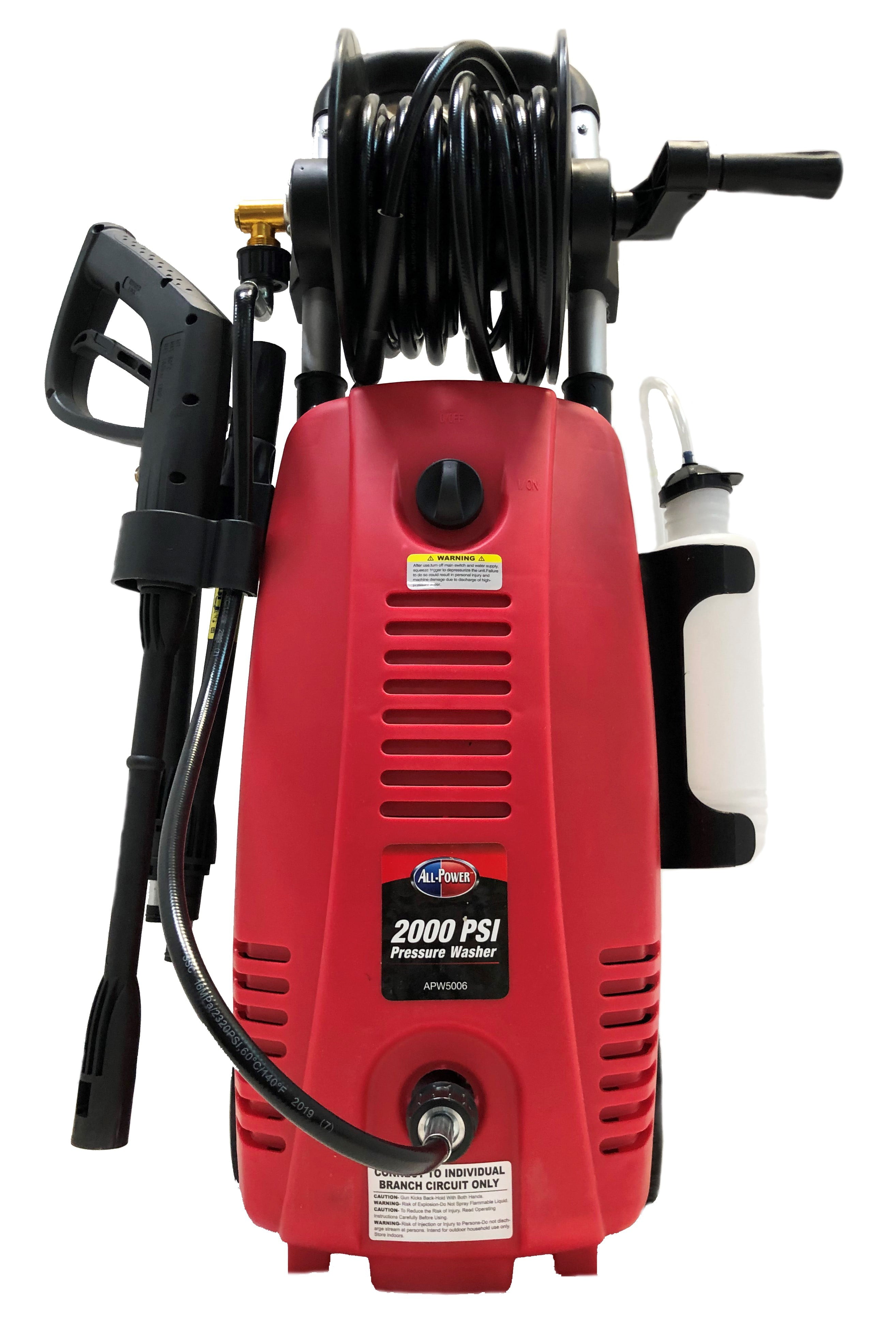 All Power 2000 PSI 1.6 GPM Electric Pressure Washer With Hose Reel for Buildings, Walkway, Vehicles and Outdoor Cleaning, Red, APW5006R