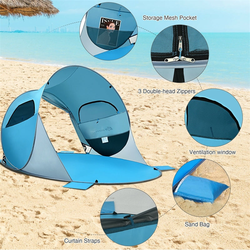 Pop Up Beach Tent Anti-UV UPF 50+ Portable Sun Shade Shelter