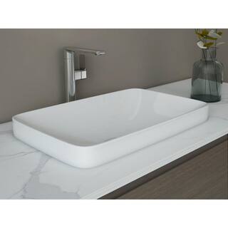 Glacier Bay 23.6 in. Ceramic Rectangular Vessel Bathroom Sink in White with Overflow Drain LW1828