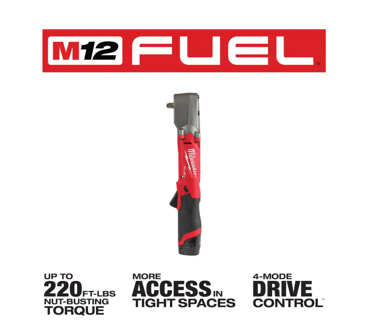 Milwaukee 2564-22 M12 FUEL 12V Lithium-Ion Brushless Cordless 3/8 in. Right Angle Impact Wrench Kit with Two 2.0 Ah Batteries