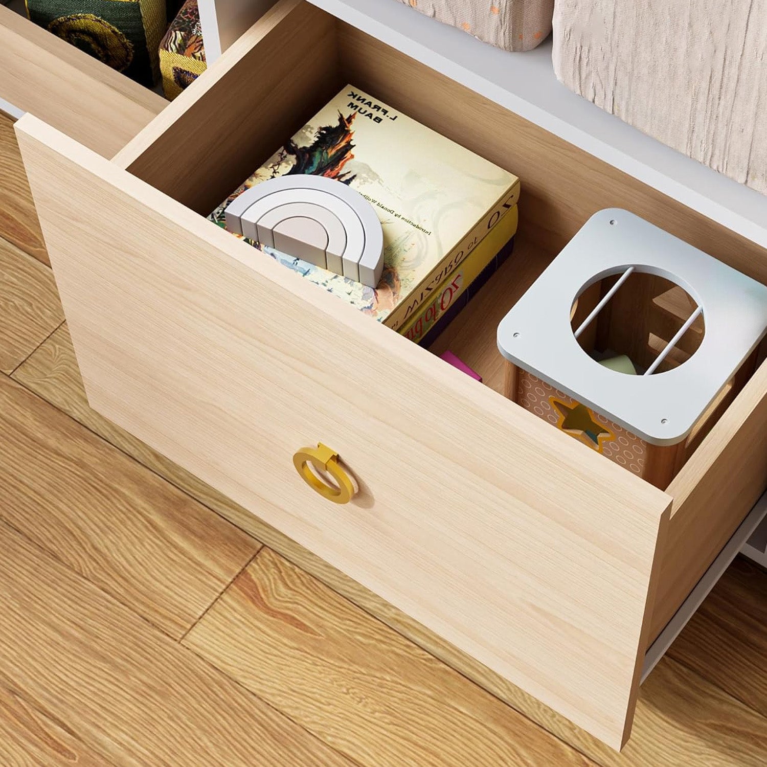 Combination Bookshelf U-Shaped Storage Shelf with 9 Cubes and 2 Drawers