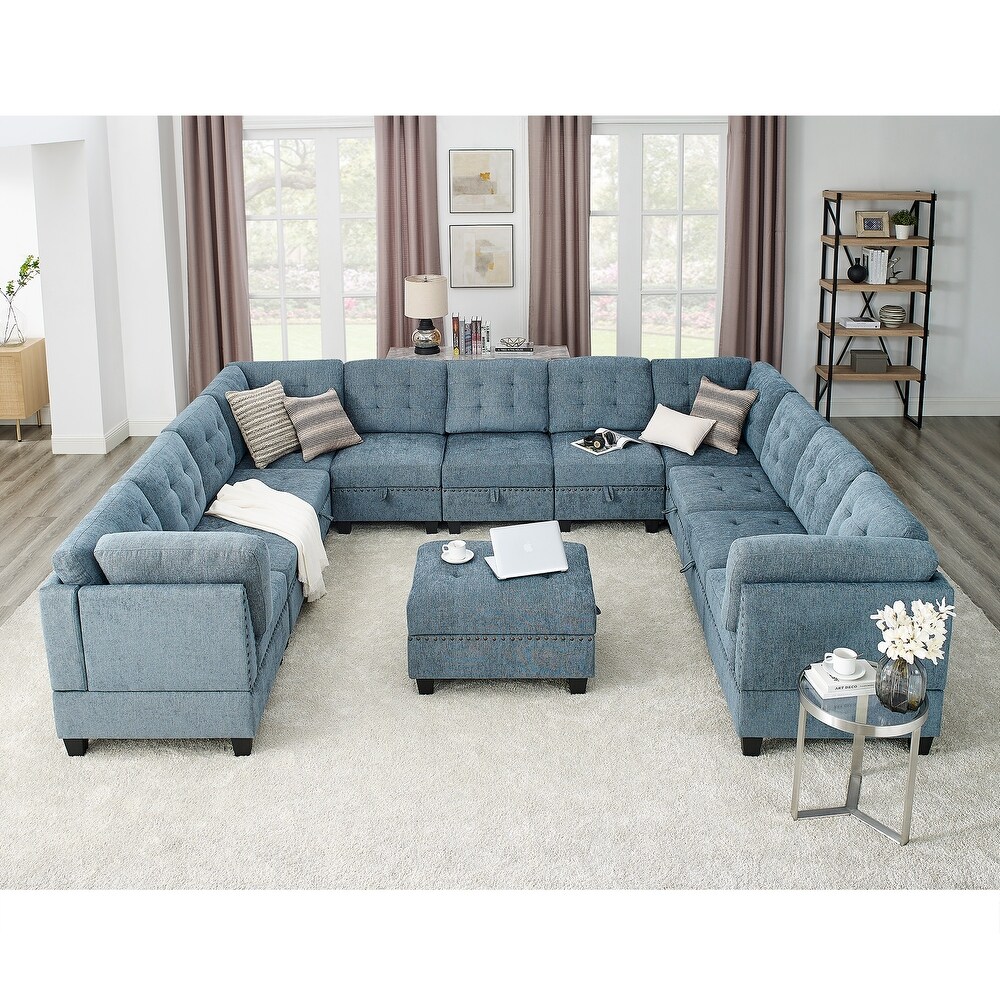 12 Piece U Shaped Modular Sectional Sofa with Bonus Storage