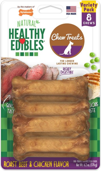 Nylabone Healthy Edibles Longer Lasting X-Small Roast Beef and Chicken Flavor Dog Bone Treats， 8 count