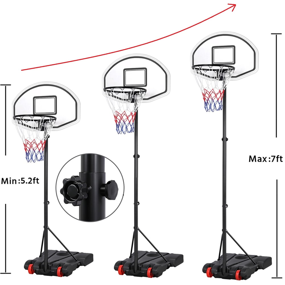 Easyfashion Height Adjustable Portable Basketball System Hoop with Wheels and Filled Base， Black