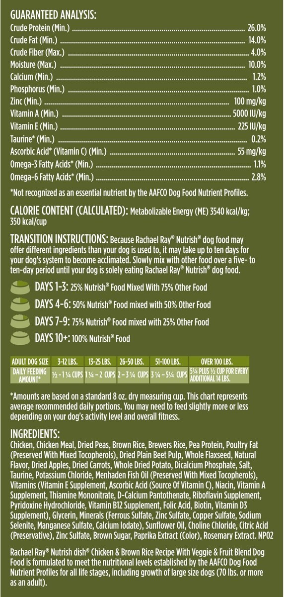 Rachael Ray Nutrish Dish Natural Chicken and Brown Rice Recipe with Veggies and Fruit Dry Dog Food