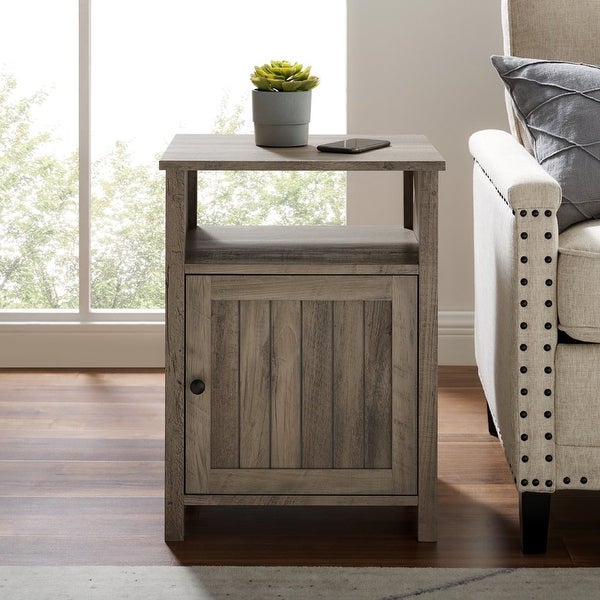 Modern Open Shelf End Table， Grey Wash