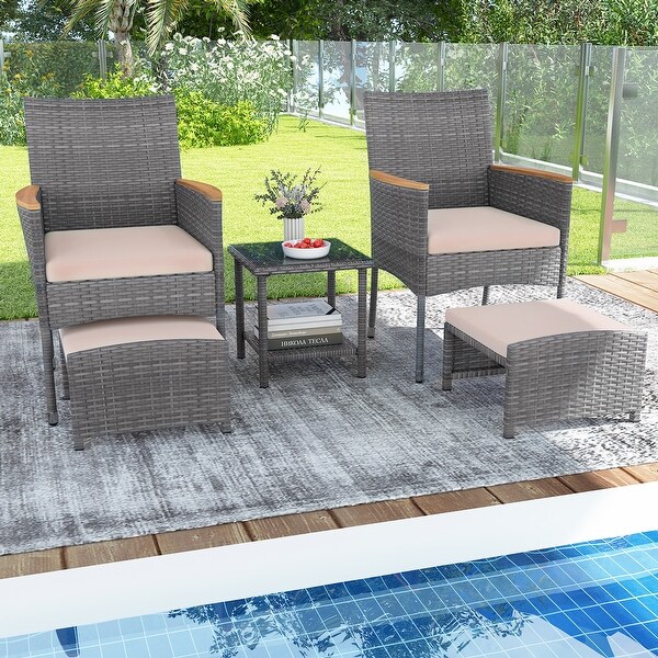 Gymax 5 Pieces Wicker Patio Furniture Set PE Rattan Porch Chairs w/