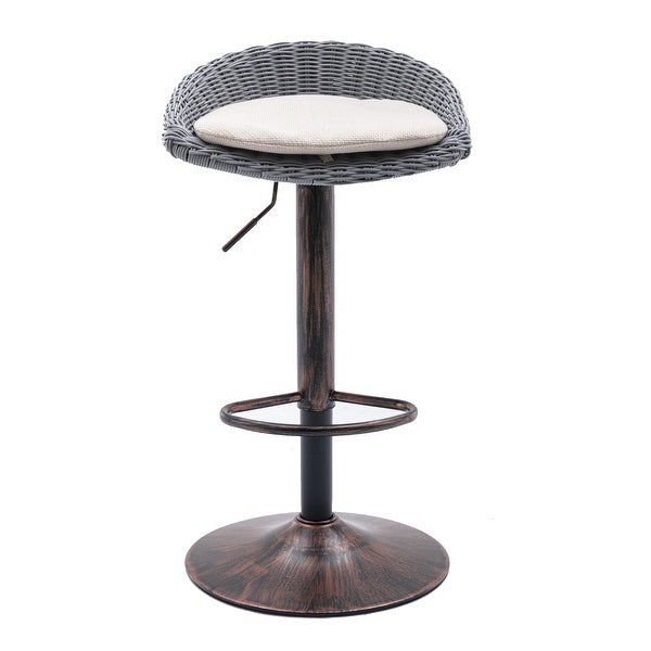 Plastic Rattan Swivel Adjustable Height Bar Stools With Linen cushion(set of 2)