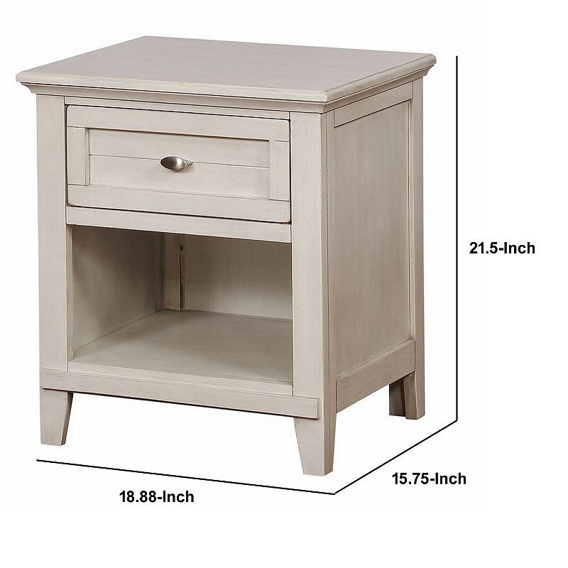 Nightstand with Plank Front Drawer and 1 Open Shelf， White