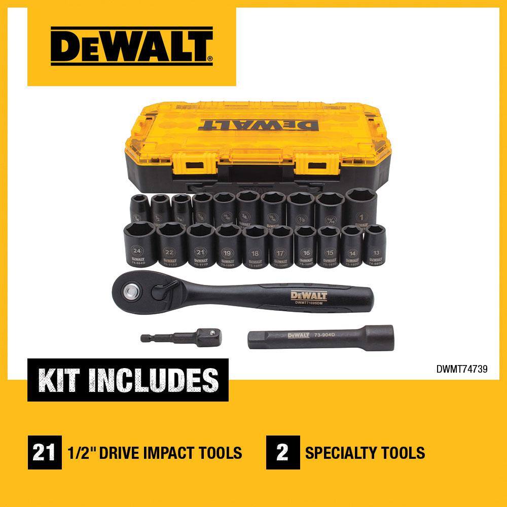 DW 12 in. Drive Metric Socket Set with Ratchet (23-Piece) DWMT74739