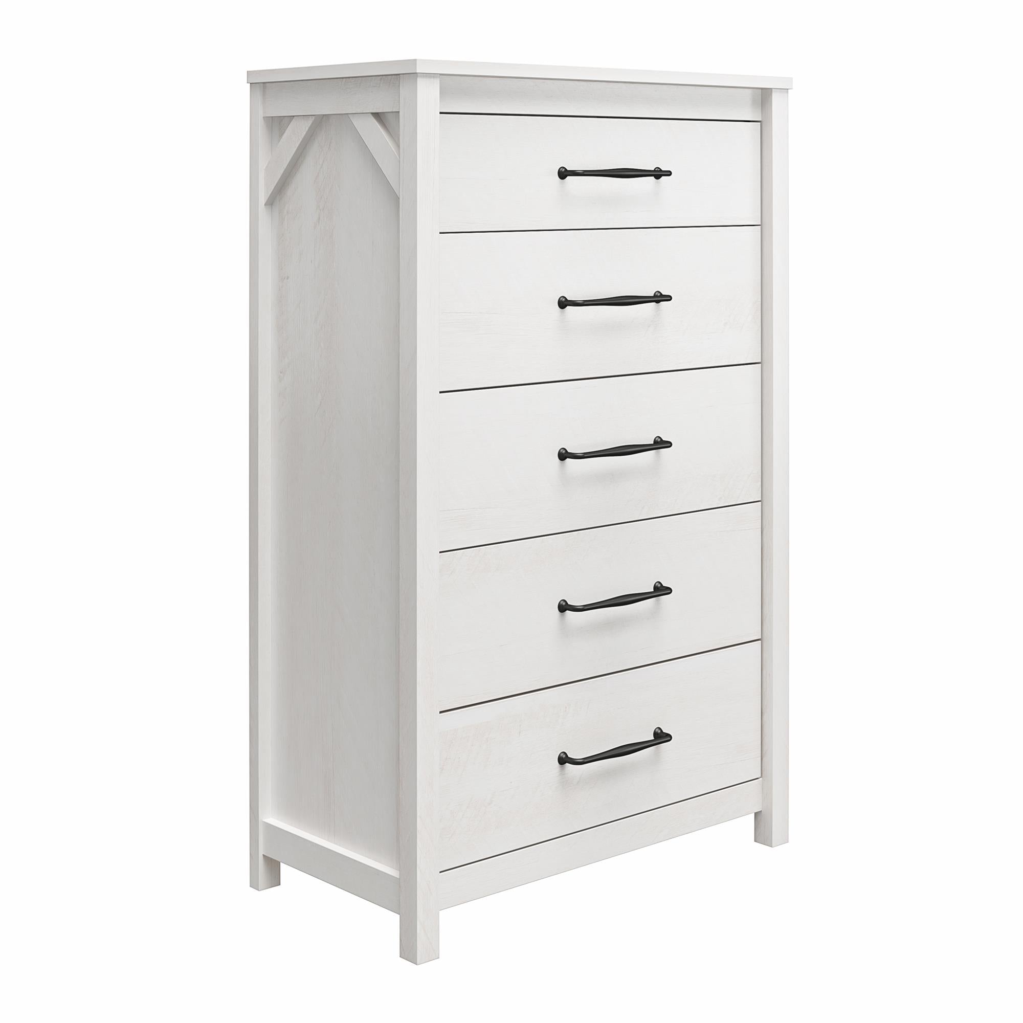 Ameriwood Home Abilene 5 Drawer Tall Dresser with Easy SwitchLock™ Assembly, Ivory Oak