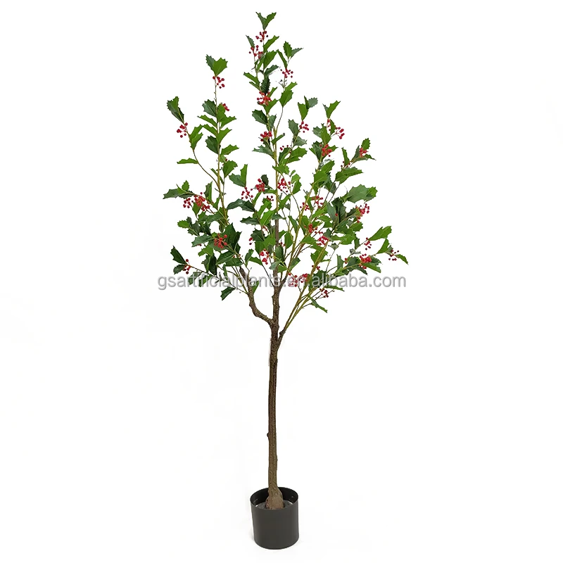 Modern Christmas Decoration 155Cm Artificial Plant Small Red Berries Faux Christmas Tree For Coffee Shop Office Tabledecoration