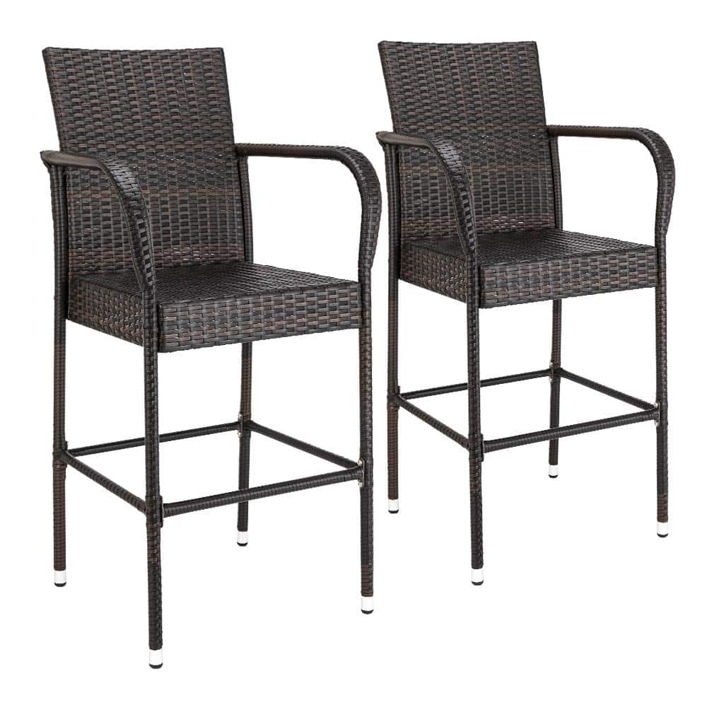 2-Piece High Wicker Outdoor Bar Stool Brown Gradient H-D0102HPKMHU