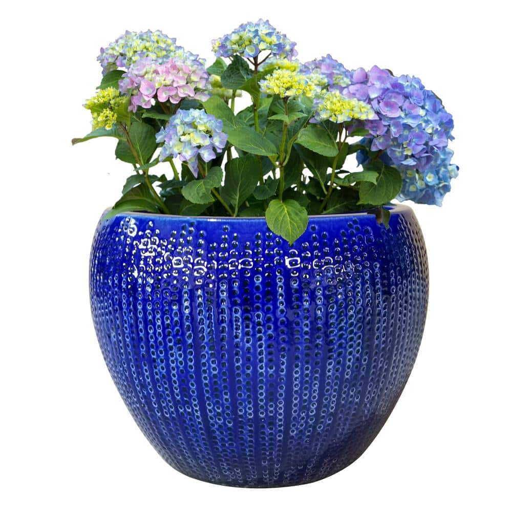 Trendspot 14 in. Dia Blue Calistoga Ceramic Planter CR01509N-14M