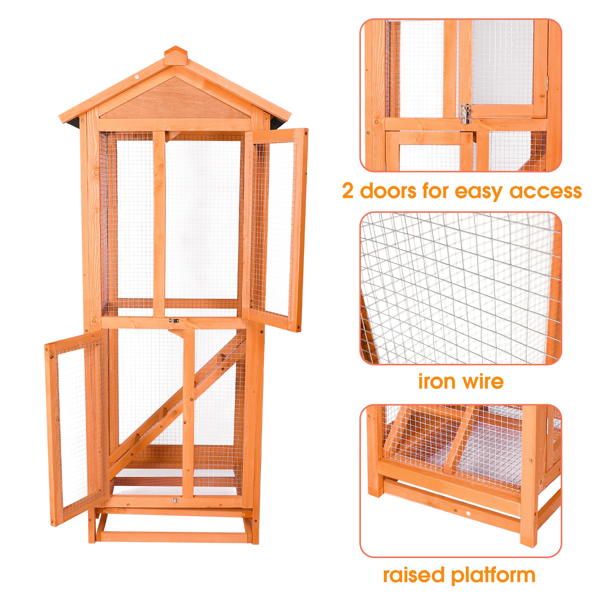 Karmas Product Bird Cage Pet Products Large Wooden Aviary Standing Vertical Play House with Bars for Parakeets Finches