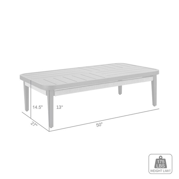 Zella Rectangular Coffee Table in Aluminum with Charcoal Finish and Light Gray Rope