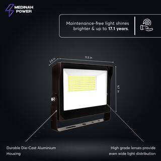 MEDINAH POWER 400W Equivalent Integrated 100 Degree Bronze LED Flood Light  21000 Lumens 5000K daylight Dusk-to-Dawn FLLS-150W-50K-DV2-PC-CL-BZFM