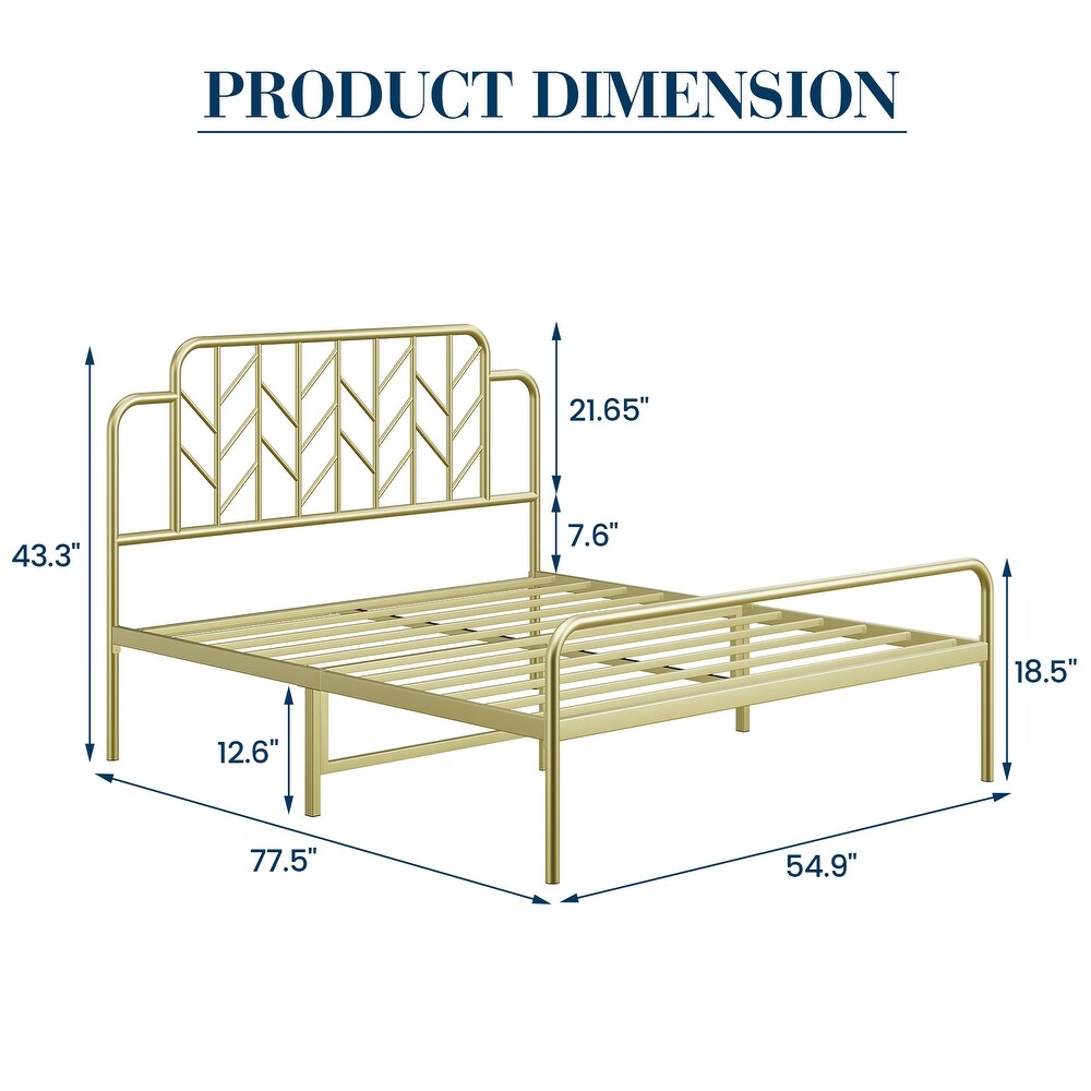 Modern Gold Metal Queen Size Bed Frame with Headboard and Footboard Branch Style