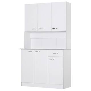 HOMCOM 71 in. White Freestanding Kitchen Cupboard with 3-Adjustable Shelves and 1-Drawer 801-026