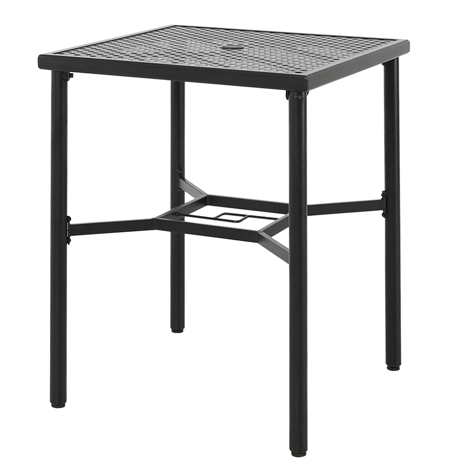 Nuu Garden 28 inch Patio Bar Table with Umbrella Hole, Steel Metal Frame Bar Height Bistro Table, Outdoor Bar Table for Garden, Backyard, Patio and Poolside, Black