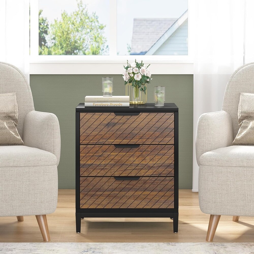 Night Stands for Bedrooms  Nightstands with 3 Drawers for Living Room