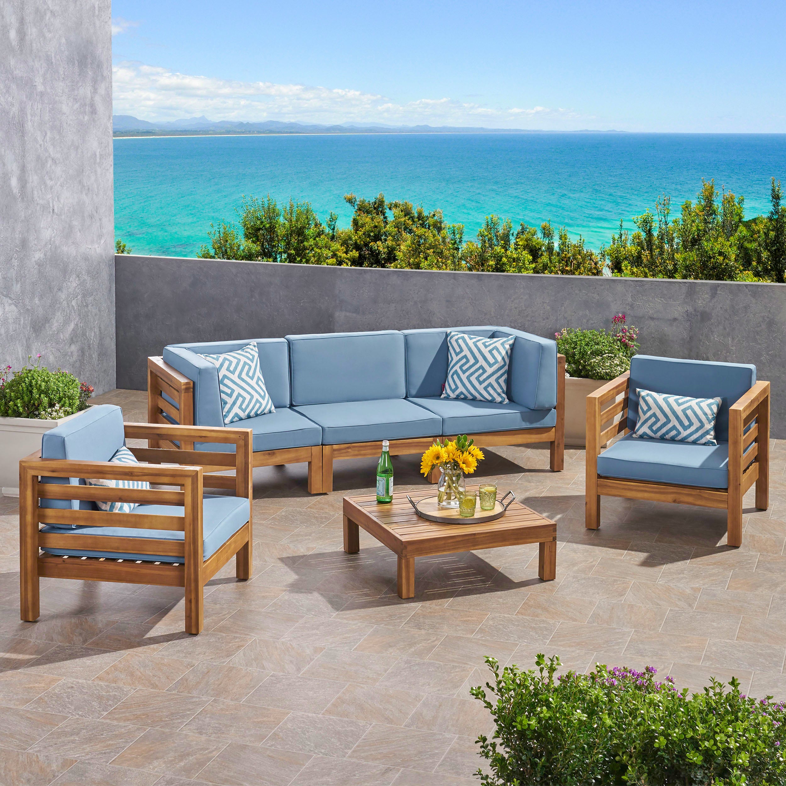 Emma Outdoor 5 Seater Acacia Wood Sofa Chat Set