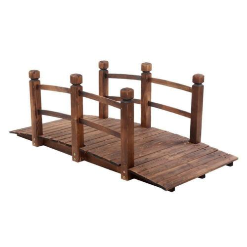 Wooden Bridge Stained Finish Yard Decor Garden Pond Arch Walkway