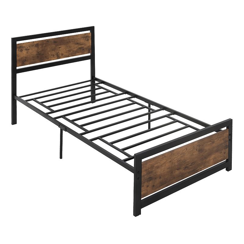 HOMCOM Single Platform Bed Frame with Headboard and Footboard Strong Metal Slat Support Solid Bedstead Base w/ Underbed Storage Space No Box Spring Needed 41'' x 76'' x 40''